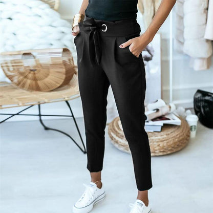 Casual, High-Waisted, Strappy Nine-Point Trousers - JWHL FASHION