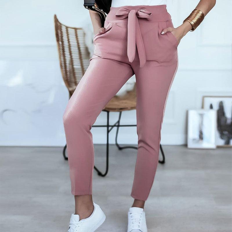 Casual, High-Waisted, Strappy Nine-Point Trousers - JWHL FASHION