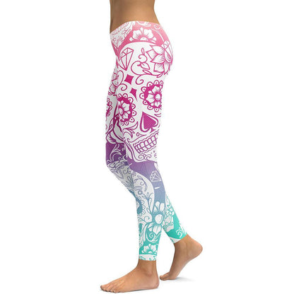 Sugar Skull Multicolor+White Yoga/Workout Leggings - JWHL FASHION