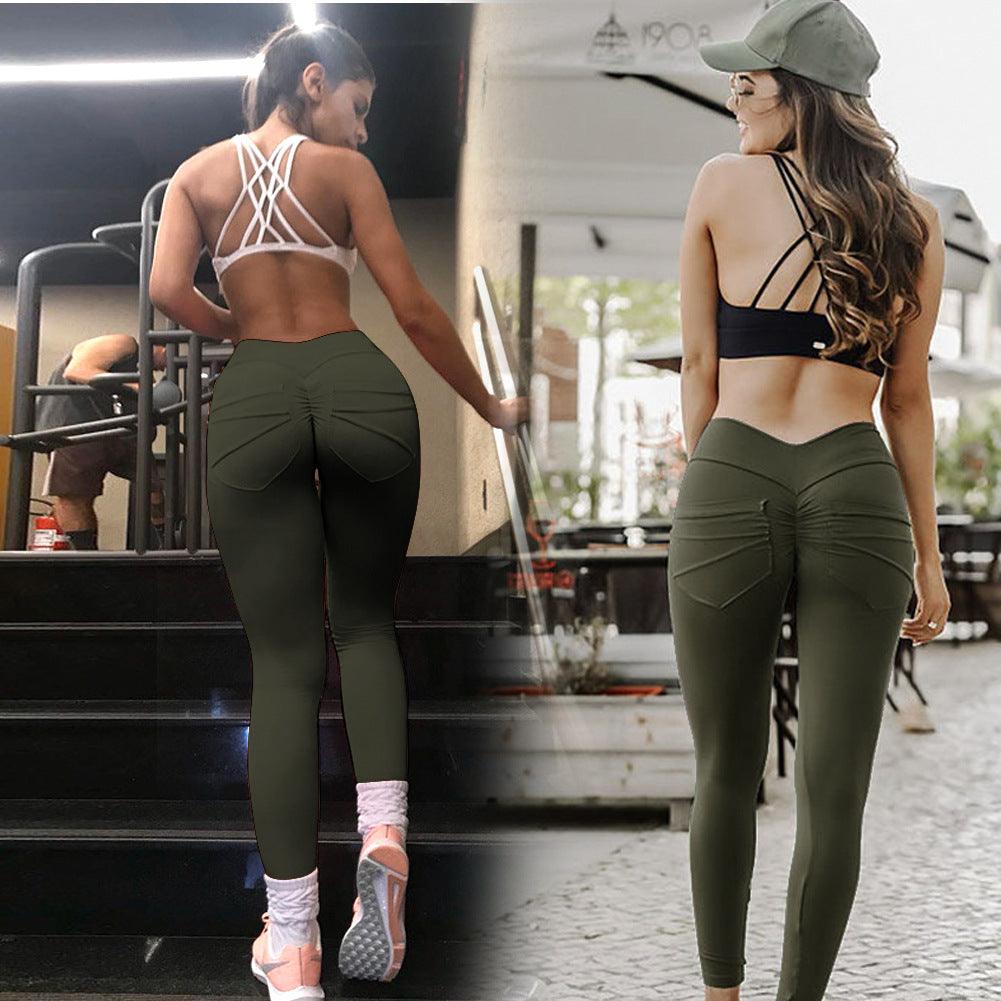 Tight high waist hips leggings pocket yoga pants sports running pants - JWHL FASHION