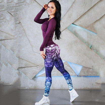 Fashion Mixed Color High Waist Printed Sports Yoga Pants - JWHL FASHION