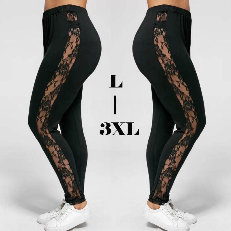 Plus Size Sexy Women Holllow Out Lace Leggings - JWHL FASHION