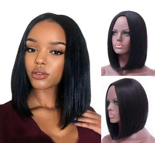 Mid-point black straight hair Chemical Fiber wig - JWHL FASHION