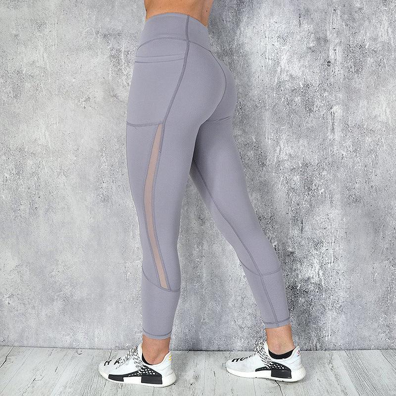 Mesh stitching side pocket yoga pants - JWHL FASHION