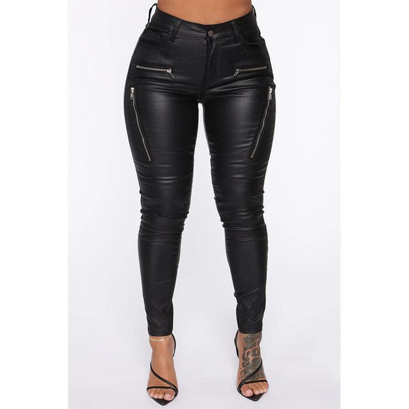 Zippered Mid-rise Leather Pants or Trousers - JWHL FASHION