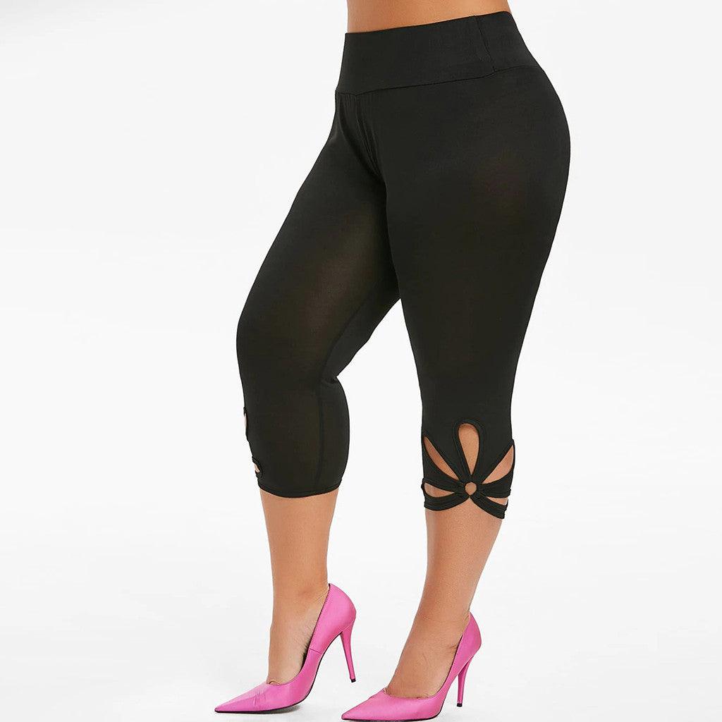 Women's solid color hollowed-out plus-size yoga leggings - JWHL FASHION