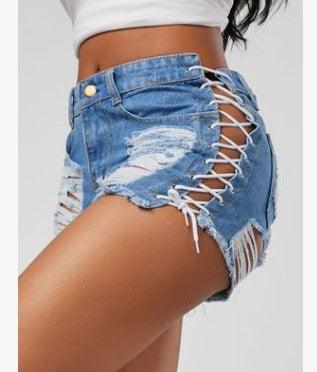 GOTHIC RIPPED MINI JEAN SHORTS - JWHL FASHION