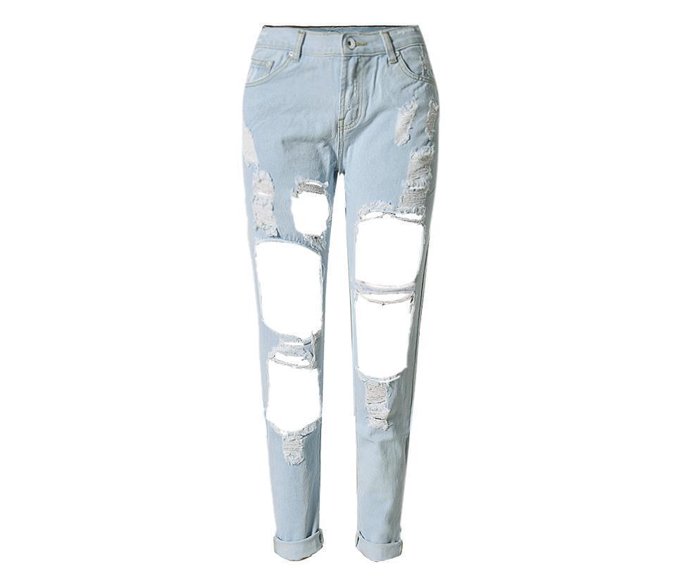 Ripped Jeans High Waist Knee Holes Skinny Pants - JWHL FASHION