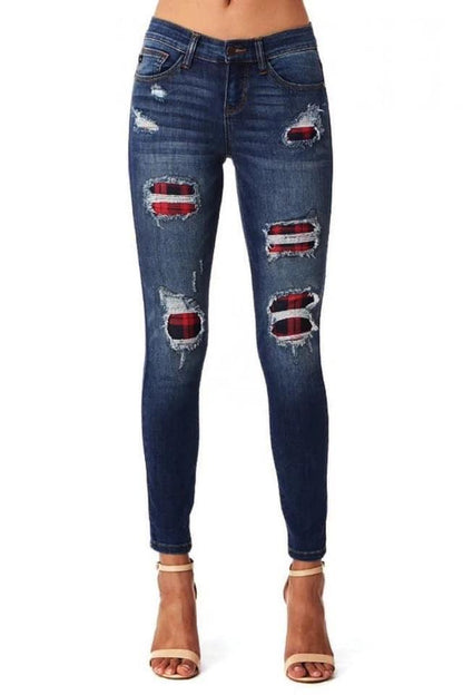 Leopard-print ripped patch stretch jeans - JWHL FASHION