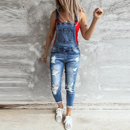 Ripped Elastic Jeans Strap Trousers - JWHL FASHION