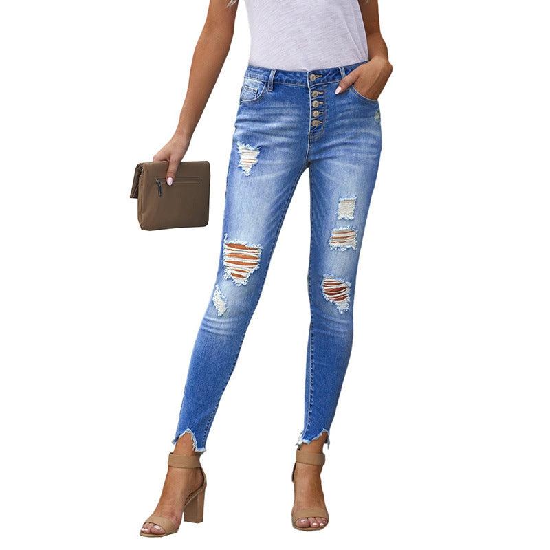 Women Hand Worn High Rise Cropped Jeans - JWHL FASHION