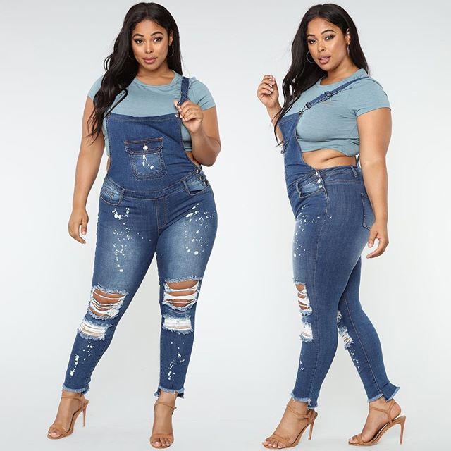 Plus Size Elastic Ripped Overalls - JWHL FASHION