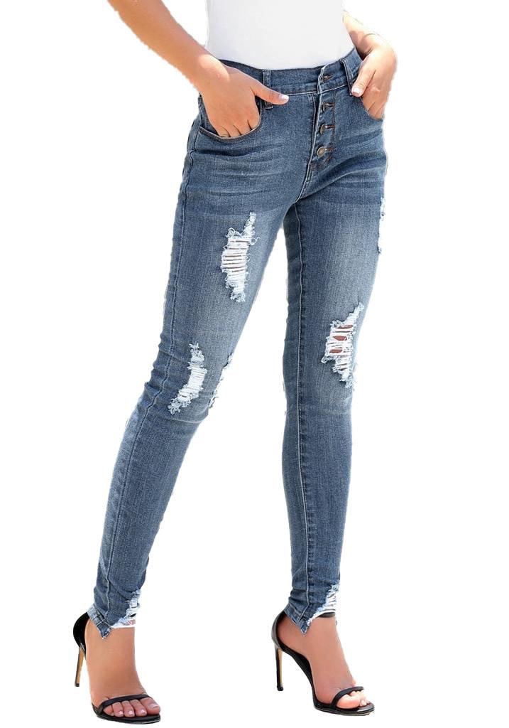 Low cut jeans with high waist and button - JWHL FASHION