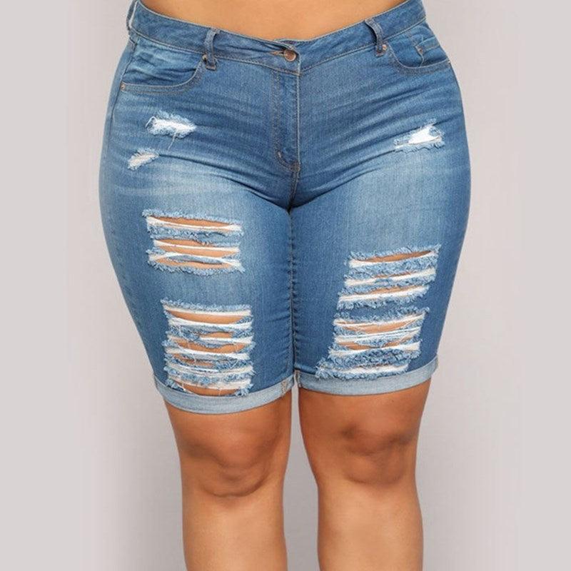 Plus Size Ripped Ladies Pants - JWHL FASHION