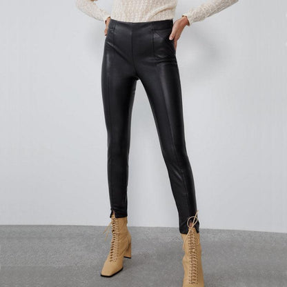 Mid-rise faux leather leggings - JWHL FASHION