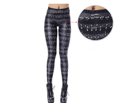 Note print leggings lady pencil pants - JWHL FASHION