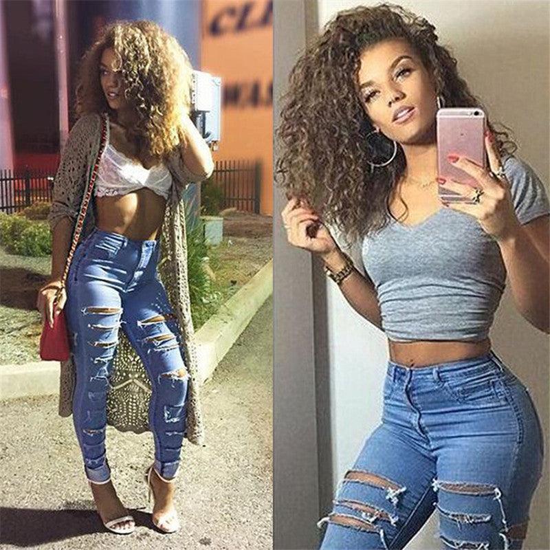 Women's jeans with ripped feet pants - JWHL FASHION