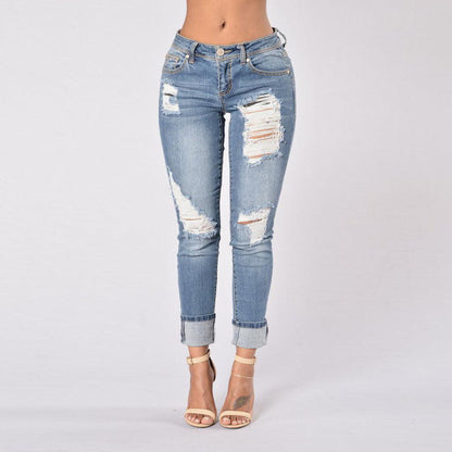 Pleats wear out elastic jeans - JWHL FASHION