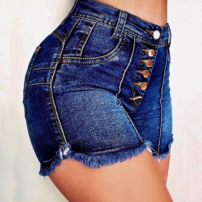 Single-breasted fringed denim shorts - JWHL FASHION