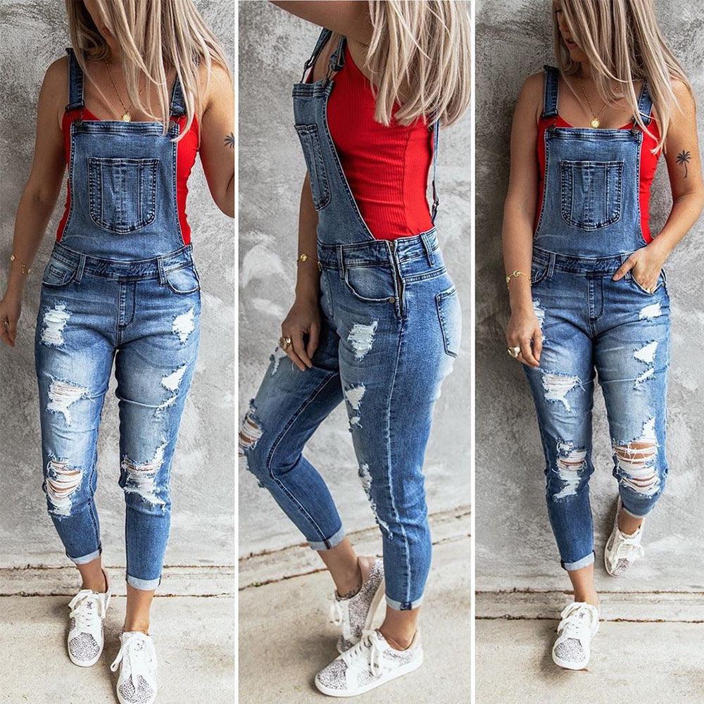 Ripped Elastic Jeans Strap Trousers - JWHL FASHION