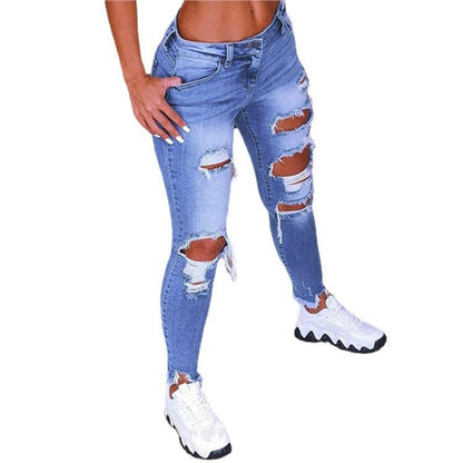 Women's Denim Low-waisted Butt-lifting Trousers With Holes - JWHL FASHION