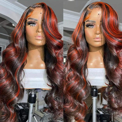 Gradient Burgundy Highlight (13X4 / 4x4 Closure Wig) 100% Human Hair Front Lace Wig - JWHL FASHION