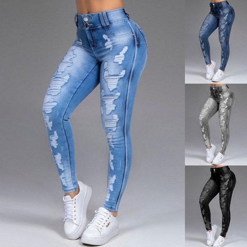 Fashion Ripped Women's Skinny Feet High Waist Jeans - JWHL FASHION