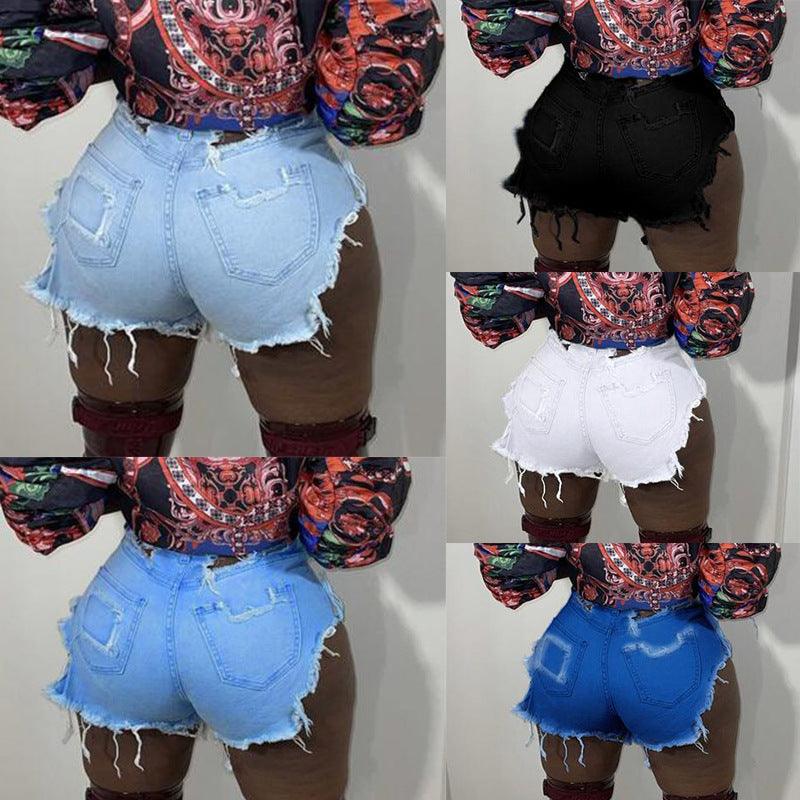 Women's Frayed Ripped Stretch Denim Shorts - JWHL FASHION