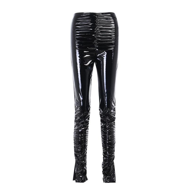 Elastic Pants Women's Thin Personality Pleated PU Leather Pants - JWHL FASHION