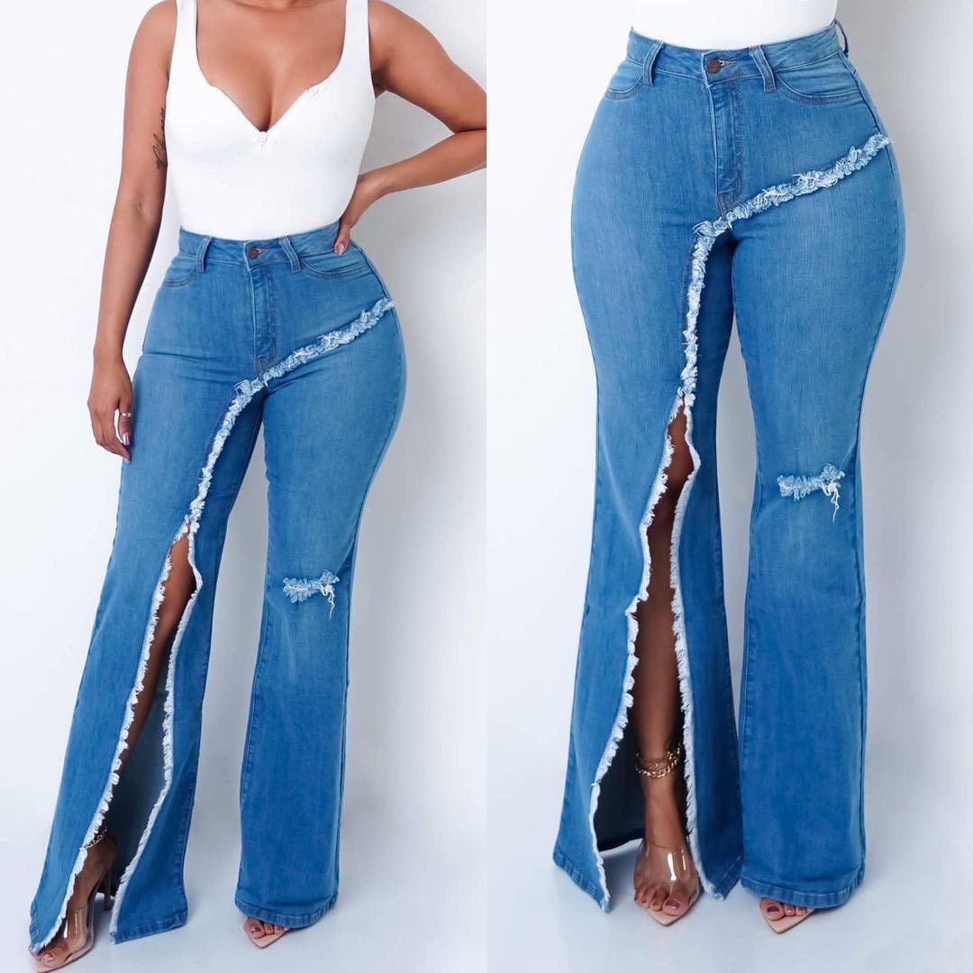 New style elastic ripped flared pants jeans women - JWHL FASHION