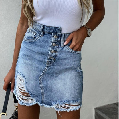 Retro irregular ripped denim skirt - JWHL FASHION