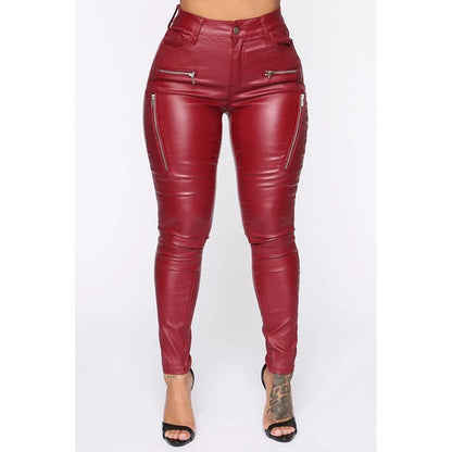 Zippered Mid-rise Leather Pants or Trousers - JWHL FASHION