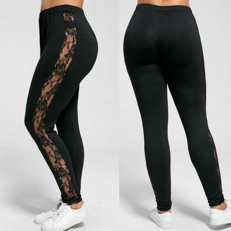 Plus Size Sexy Women Holllow Out Lace Leggings - JWHL FASHION