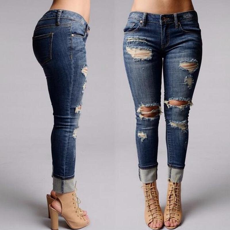 Ladies ripped long jeans - JWHL FASHION