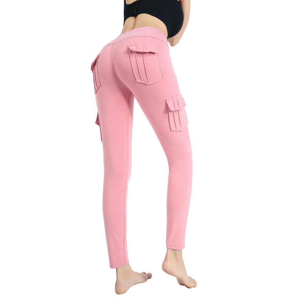 Pocket solid color slim yoga track pants - JWHL FASHION