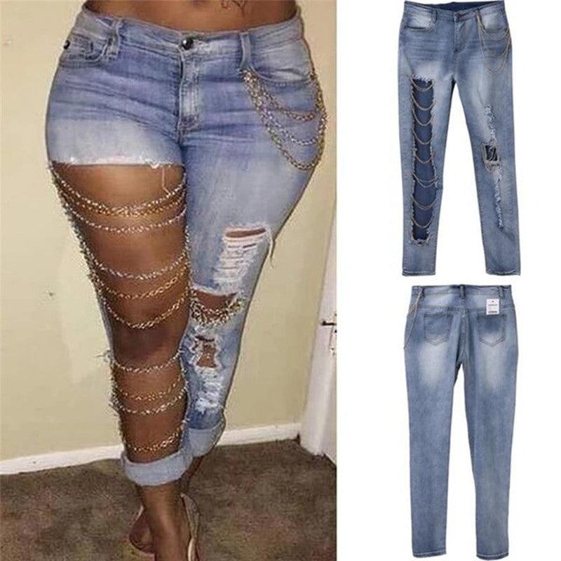 Women's exaggerated big ripped jeans - JWHL FASHION