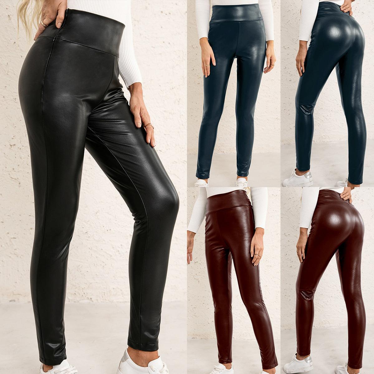 High Waist Stretch Slim Skinny Leather Pants or Trousers - JWHL FASHION