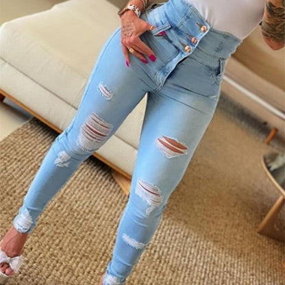 Slim High Waist Skinny Ripped Pants - JWHL FASHION