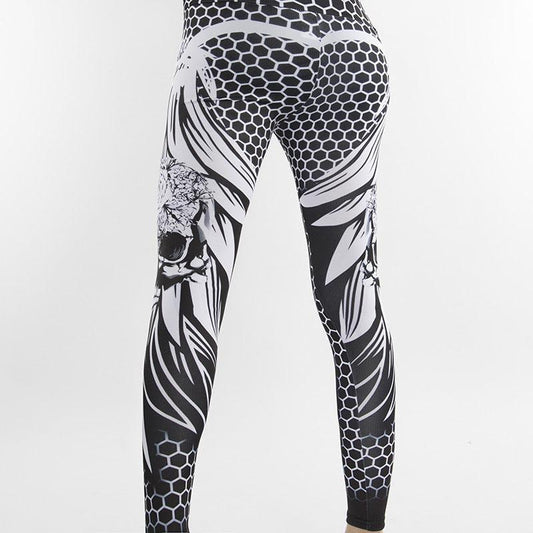 Honeycomb Skull Fitness Legging Solid Color Sexy Fashion Print Leggings Polyester Wings High Waist Women Legging - JWHL FASHION