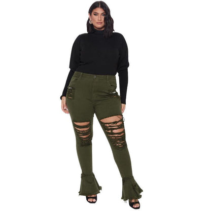 Trumpet Street Fashion Trend Ripped Plus Size Women's Jeans - JWHL FASHION