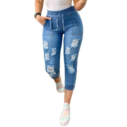 European And American Women's New Blue Ripped Jeans - JWHL FASHION