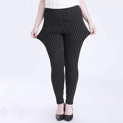 Stretchy Plus Size Striped Leggings - JWHL FASHION