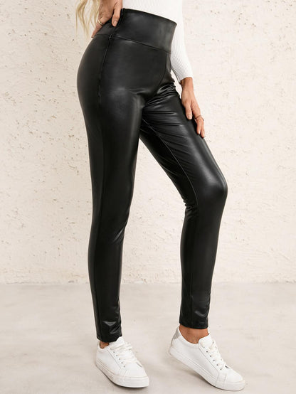 High Waist Stretch Slim Skinny Leather Pants or Trousers - JWHL FASHION