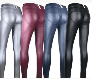 Women's Peach Hip Color High Elastic Leather Pants - JWHL FASHION