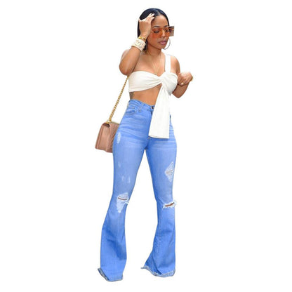 Ripped blown yarn jeans - JWHL FASHION