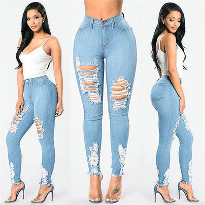 Women's Jeans Women's Ripped Elastic Feet Pants - JWHL FASHION