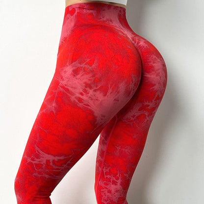 Tie-Dye Seamless Knitted Peach Hip Yoga Pants - JWHL FASHION