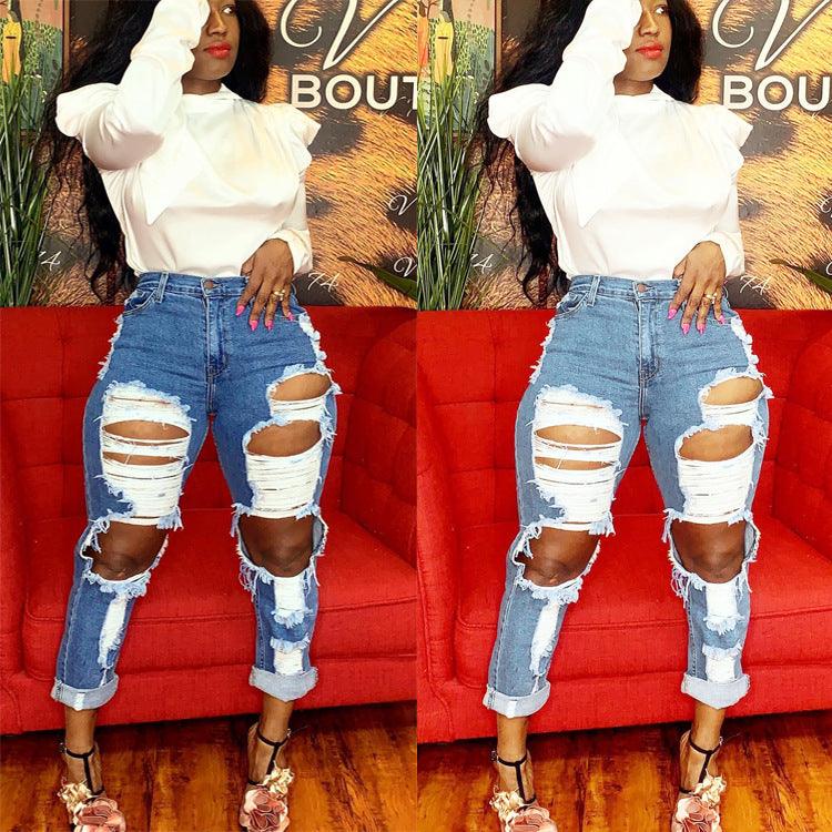 Women's Fashion Hip Hop Jeans With Big Holes - JWHL FASHION