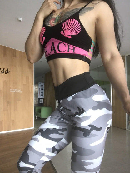 Hips high waist camouflage stitching slim yoga seven points bottoming pencil pants - JWHL FASHION