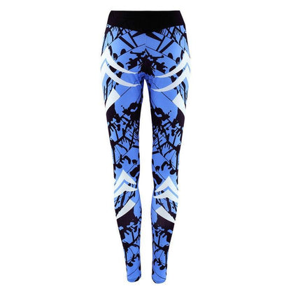 Dark Blue Printed Tight Gym Leggings - JWHL FASHION